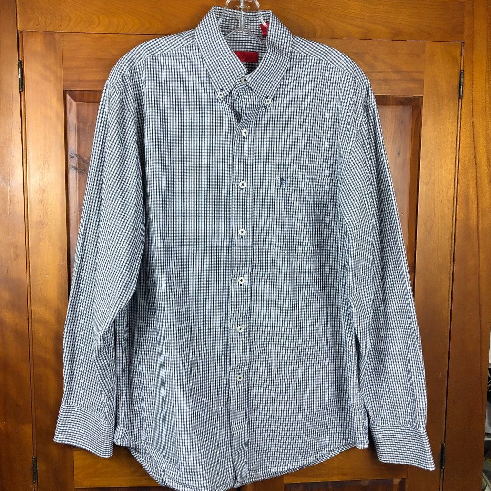 IZOD Coastal Weekender Long Sleeve Gingham Button Down Shirt Preppy Academia